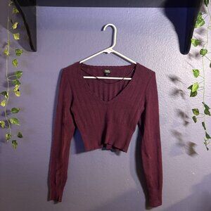 Cropped Vneck Burgundy Cardigan